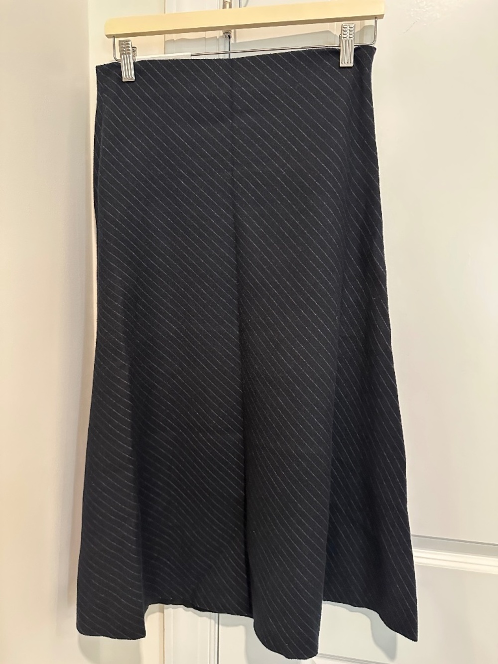 ZARA NAVY BLUE Pinstripe A-Line Midi Skirt M